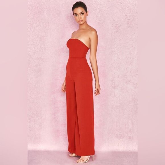 House of CB MARIEFRANCE RUST WIDE LEG CORSET JUMPSUIT - Picture 8 of 17